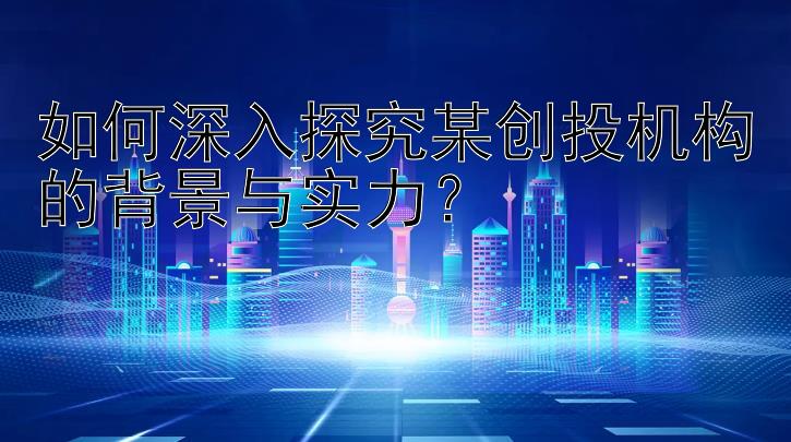 如何深入探究某创投机构的背景与实力？